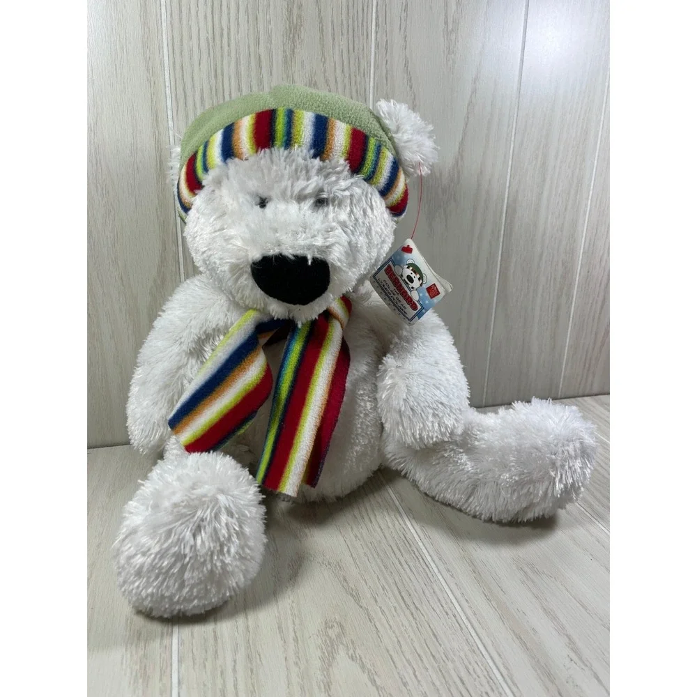 Russ Berrie Bernard the Polar Bear Rikey Austin plush teddy striped hat scarf